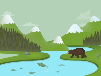 Lake bear illustration lake nature pond
