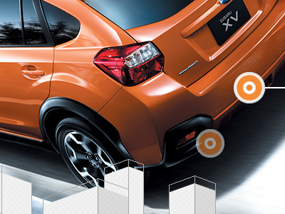 Subaru XV Japan promo site - 2 black block building car circle grey japan motor orange parallax popup promo rollover scroll site subaru tech urban vehicle xv
