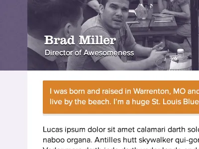 Team Member Profile orange purple white