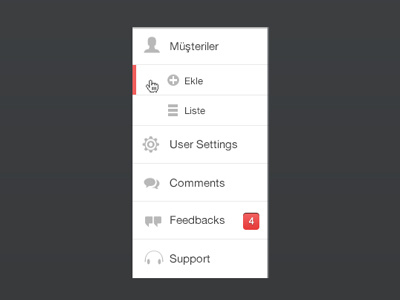 Control Panel Sidebar menu panel sidebar