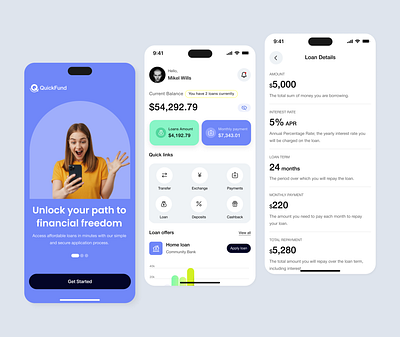 QuickFund - Loan Mobile App app design application design design figma design finance finance app fintech fintech app fintech design interface loan loan app mobile app mobile application mobileapp product design ui ui design uiux ux