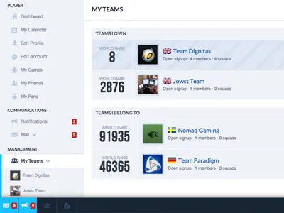 Jowst Teams list preview dashboard preview team ui web
