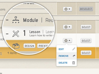 Management Screen asset management content management dropdown education ui ux