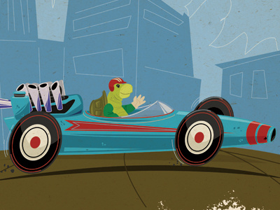 Racecar app blue car city green illustration red turtle