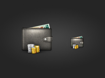 Wallet Icon black brown coins icon leather money paper texture wallet