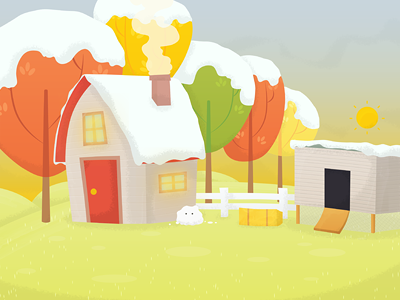 Another Game Background app background cyberdesign works dawn digital eyes farm game harmonising hamsters hay house illustration ipad iphone landscape mobile morning shed snow sun trees vector