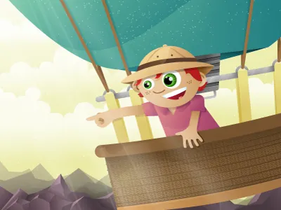 Explorer character design for kids hot air balloon illustration inkpad mountains vector