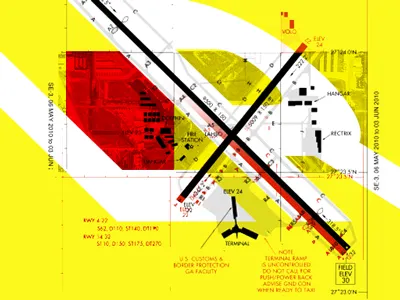 Directions airport collage geometric map modern red type typography urban yellow