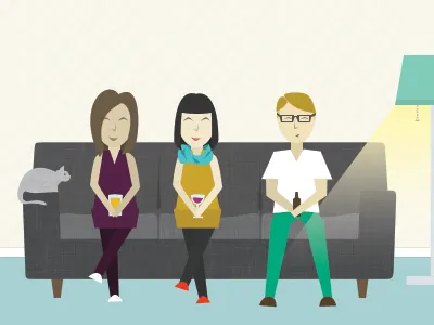 Living Room II cat couch illustration lamp livingroom people