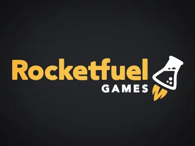 Rocketfuel Games Branding beaker branding games logo yellow