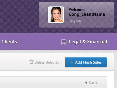 Admin - client logged in admin control panel dashboard purple ui ui design user interface