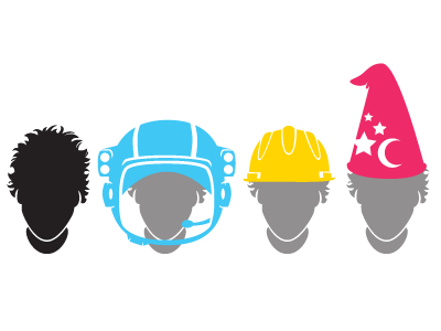One Head, Many Hats hats iconography illustration vector