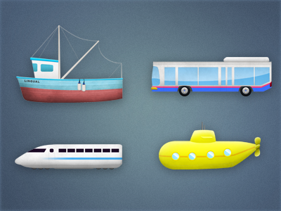 Transportation icons boat bus icons submarine train