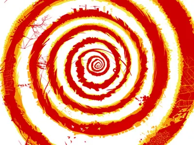 Spiral cityscape illustration red spiral