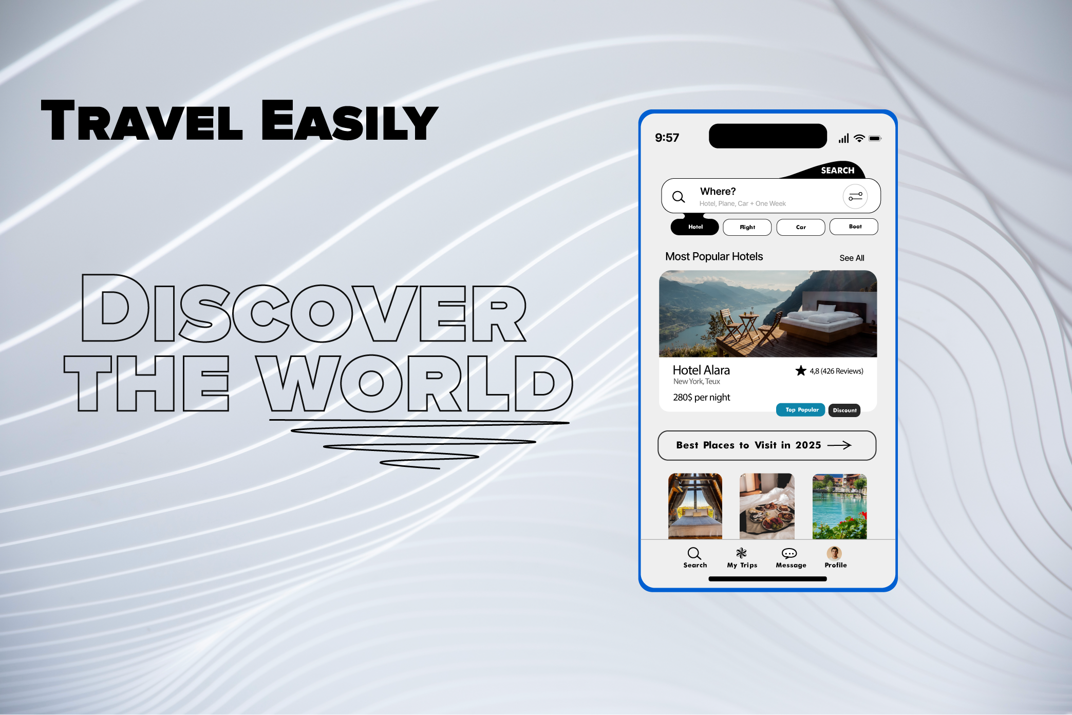 Travel Mobile App app interface design inspiration flight booking graphic design hotel booking minimalist design mobilmobile app design travel app trip planner ui user experience user interface ux design vacation app