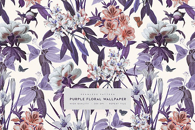 Purple Floral Wallpaper background botanical floral nature organic pattern print repeat pattern repeating pattern seamless surface pattern design wallpaper wallpaper pattern