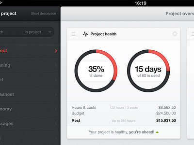 Project health budget dark blue economy gray health indicator ipad pie ui