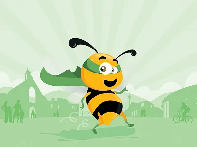 Illustration Agenda 21 / Sustainable development abeille bee bio cape ciel collectivité development développement durable enfant enfantin illustrator insecte nuages personnages personnes super héro sustainable vecteur vectoriel village