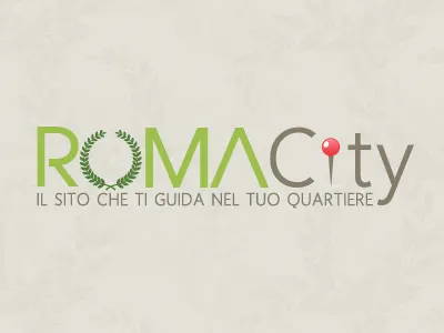 Romacity brand city coupon laurel wreath logotype map marker on sale pin promotion rome