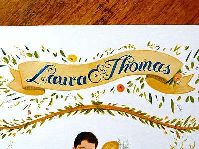 Main Event bouquet couple design floral frame illustration paint real ribbon wedding