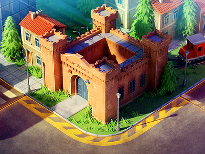 Busted! (HiDPI) 3d building c4d castle cinema4d design grass hidpi house lantern prison render rendering