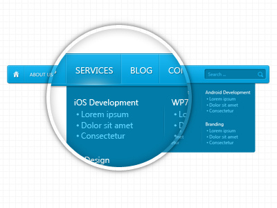 Blue menu blue download drop down dropdown free free download freebie horizontal menu psd ui web
