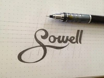 sowell logo WIP custom font illustration jetpen lettering logo mark pencil sketch studio type typography