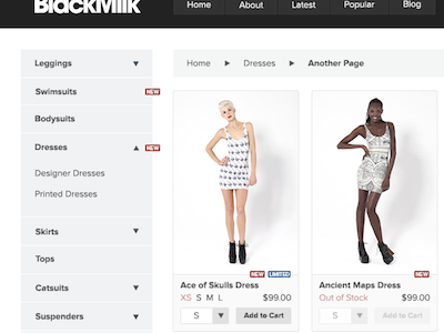 Product Listing ecommerce navigation thumbnail