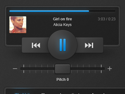 Music interface alicia keys glow gui music pause pitch play player rewind ui