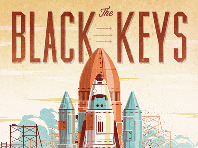 Black Keys // Pheonix, AZ Poster black keys clouds dan kuhlken dkng nathan goldman phoenix poster print rocket scaffolding screen print shuttle silkscreen sky vector