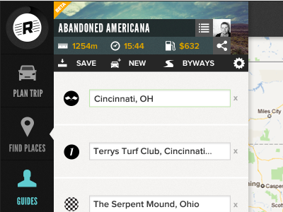 Title maps road trips roadtrippers travel ui ux