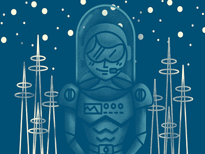 Time traveler astronaut blue costume future illustration illustrator photoshop retro sci fi science space spaceman stars texture time travel vector vintage