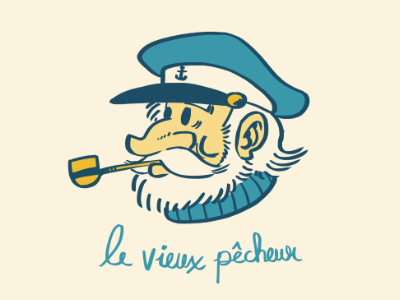 Le vieux pêcheur design drawing illustration ocean old fisherman pattern sailor sea smoking pipe