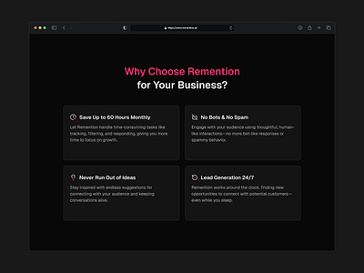 Why Choose Us - Remention AI ai cards section figma framer hero section design landing page design product design responsive design uxui design web design why choose us