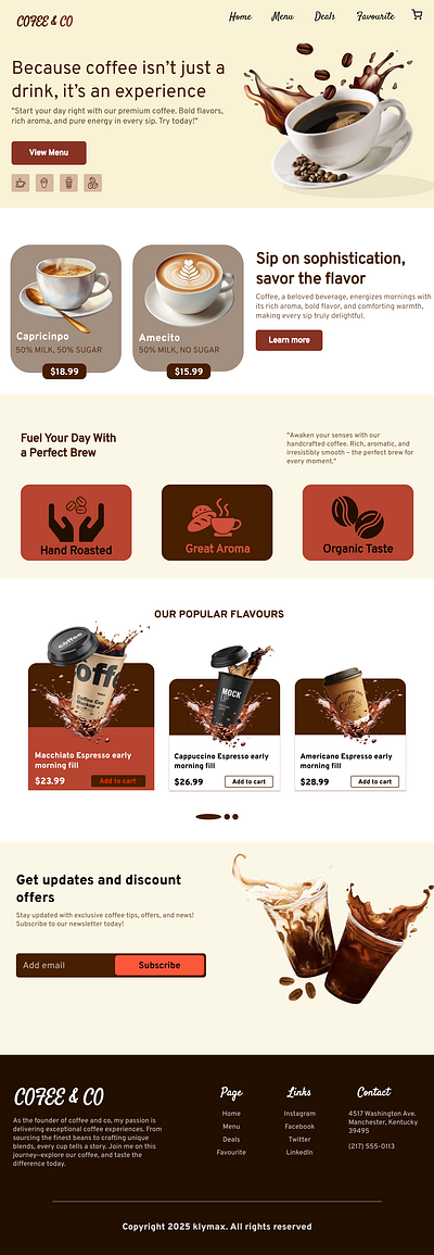 Cup & Co coffee shop website UI by klymax coffee coffee shop figma ui ui ux ux research web design