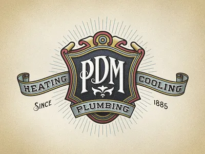 Shield Logo antique banners cooling devey emblem gaslight heating jeff devey jeffrey devey lettering logo plumbing ribbons shield type typography vintage
