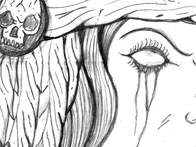 WIP feathers illustration pencil skull tear women
