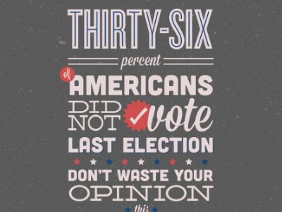 Public Awareness Ad (Voting) america block type blue brush buttons check checkmark circles cubano cyclone deming ep grey lines mission script off white red script star stars type typography vote voting white