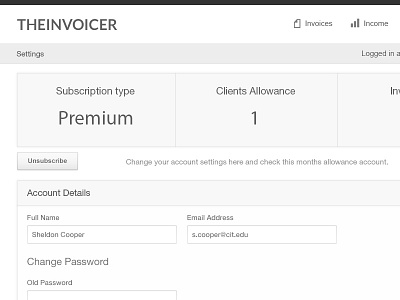 Invoice Settings design psd settings settings page site ui ux web app web design