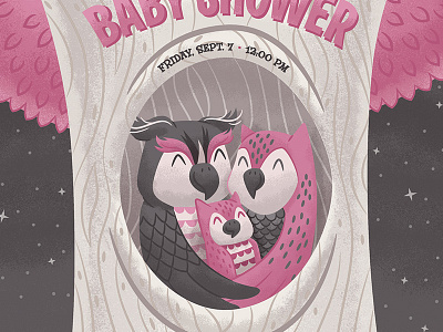 Owls baby children illustration invite kids owls poster shower
