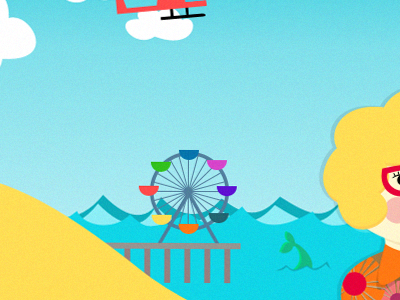 Setting the Beach scene #1 beach ferris wheel helicopter illustration mermaid scene sea vector