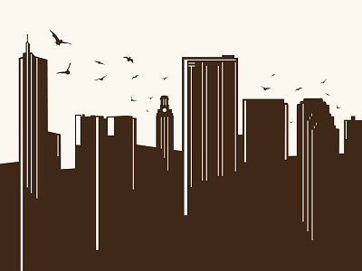 Bats in the Austin Skyline 360 art austin bats brown buildings cartography hipster map poi poster retro screenprint silhouette skyline ut tower