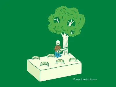 Construt And Destroy art project block brick construction creative deforestation doodle fun green illustration ilovedoodle lego lim heng swee poster print t shirt toy tree