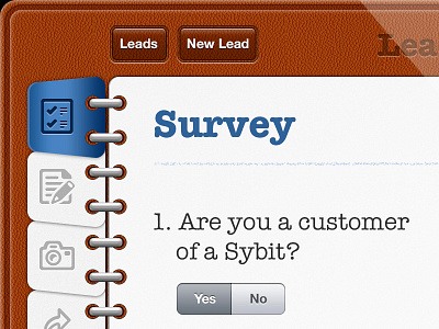 Lead2sale iPad app hole ring ios ios app ipad app lead2sale leather paper survey ui ui design user interface