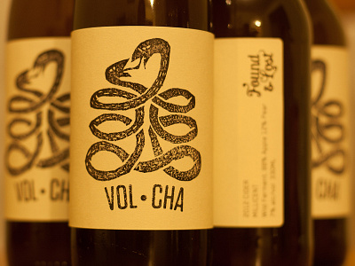 VOL·CHA bottles booze cider label lino linocut snake stamp
