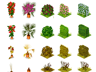 Flowers and bushes for game in vector adobr illustrator browser bush flower game online plant vector
