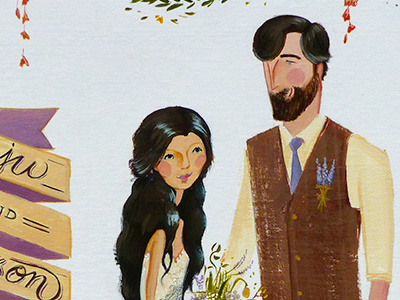 Mariée et le Marié bouquet couple design frame illustration paint real typography wedding