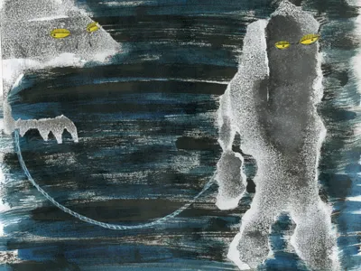 Monster Walker acrylic collage illustration paper sketch