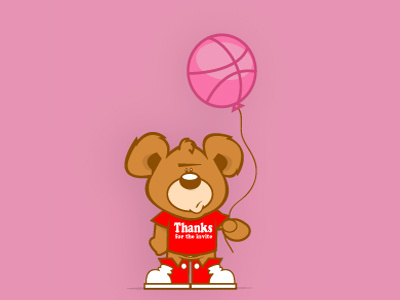 Thanks for the Invite Dribbble bear illustration invite pink vector