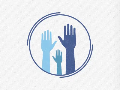 Debate icon blue circle debate hands icon line logo minimal participate